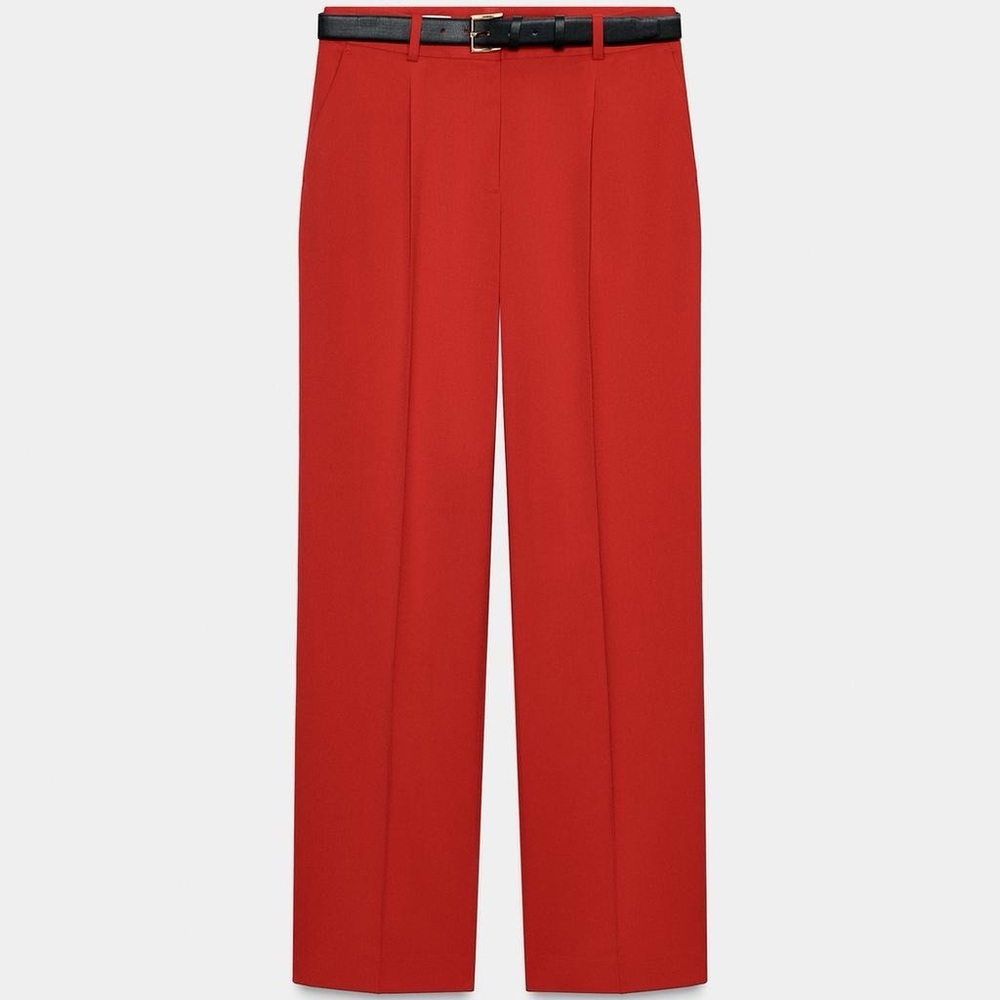 Zara Red Straight-Leg Trousers - Picture 3 of 5